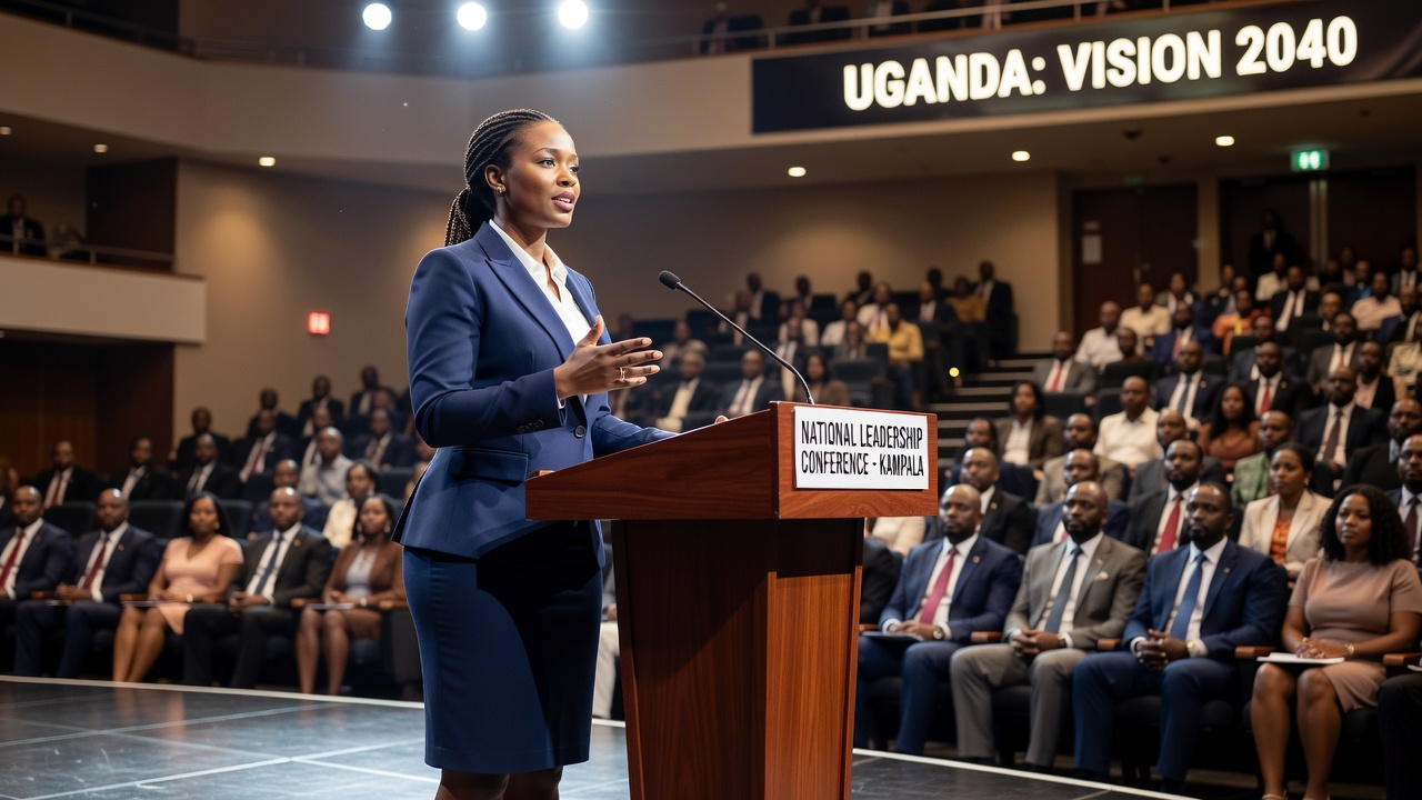Executive presenting at podium